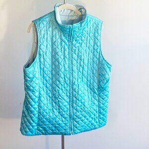 Jones New York Blue Satin Reversible Zip Up Vest, Perfect Condition!